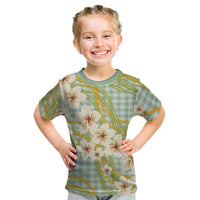 Liko Kukui Hawai'i Palaka Plumeria Kid T Shirt Puakenikeni and Maile Lei LT9 Sage Green - Polynesian Pride