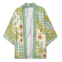 Liko Kukui Hawai'i Palaka Plumeria Kimono Puakenikeni and Maile Lei LT9 Unisex Sage Green - Polynesian Pride