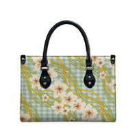 Liko Kukui Hawai'i Palaka Plumeria Leather Bag Puakenikeni and Maile Lei LT9 - Polynesian Pride