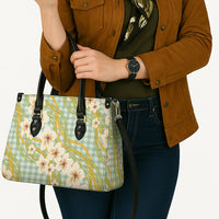 Liko Kukui Hawai'i Palaka Plumeria Leather Bag Puakenikeni and Maile Lei LT9 - Polynesian Pride