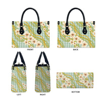 Liko Kukui Hawai'i Palaka Plumeria Leather Bag Puakenikeni and Maile Lei LT9 - Polynesian Pride