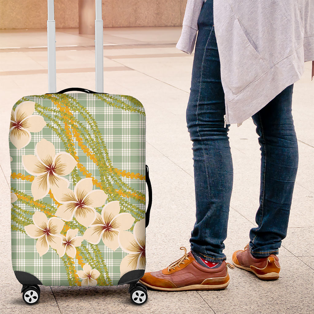 Liko Kukui Hawai'i Palaka Plumeria Luggage Cover Puakenikeni and Maile Lei LT9 Sage Green - Polynesian Pride