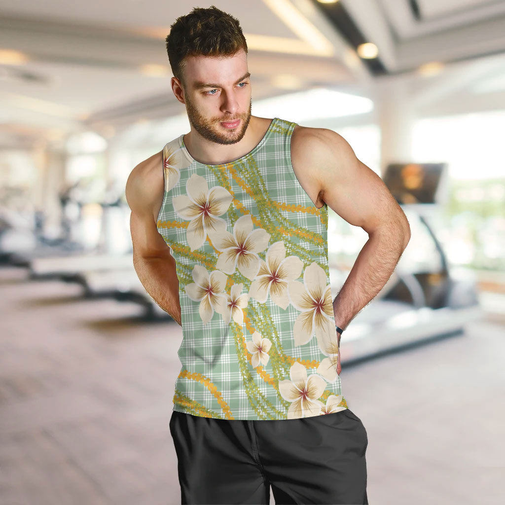Liko Kukui Hawai'i Palaka Plumeria Men Tank Top Puakenikeni and Maile Lei LT9 Sage Green - Polynesian Pride