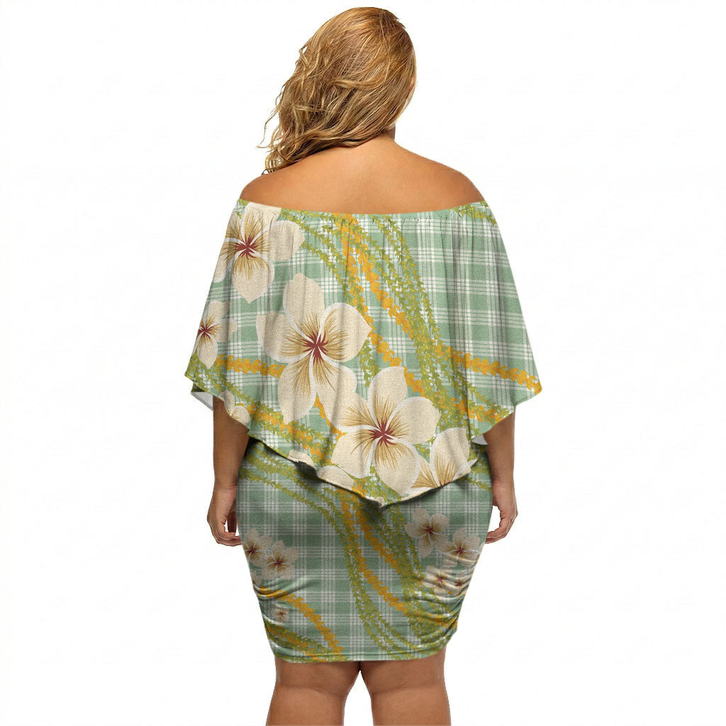 Liko Kukui Hawai'i Palaka Plumeria Off Shoulder Short Dress Puakenikeni and Maile Lei LT9 - Polynesian Pride