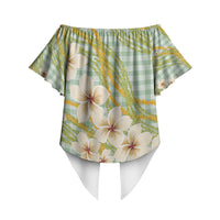 Liko Kukui Hawai'i Palaka Plumeria Off Shoulder Wrap Waist Top Puakenikeni and Maile Lei LT9 - Polynesian Pride