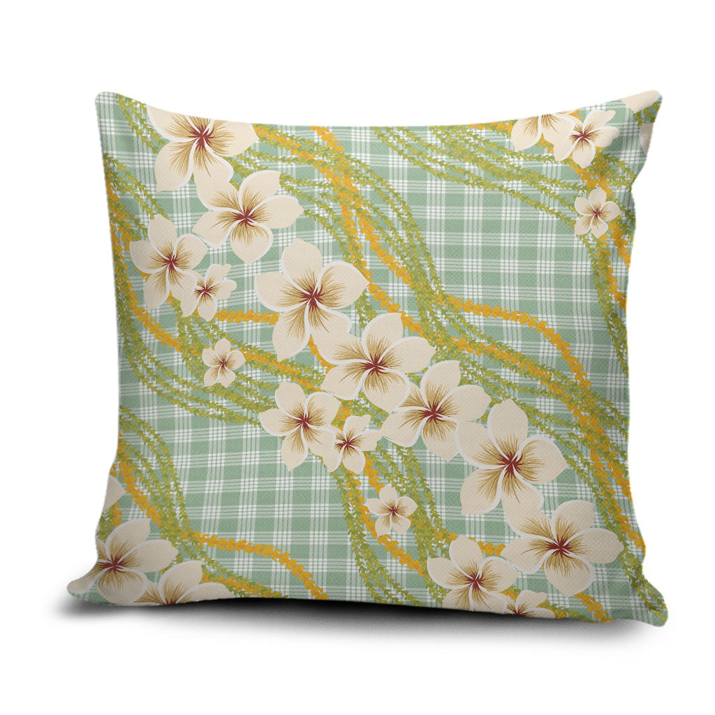 Liko Kukui Hawai'i Palaka Plumeria Pillow Cover Puakenikeni and Maile Lei LT9 Sage Green - Polynesian Pride
