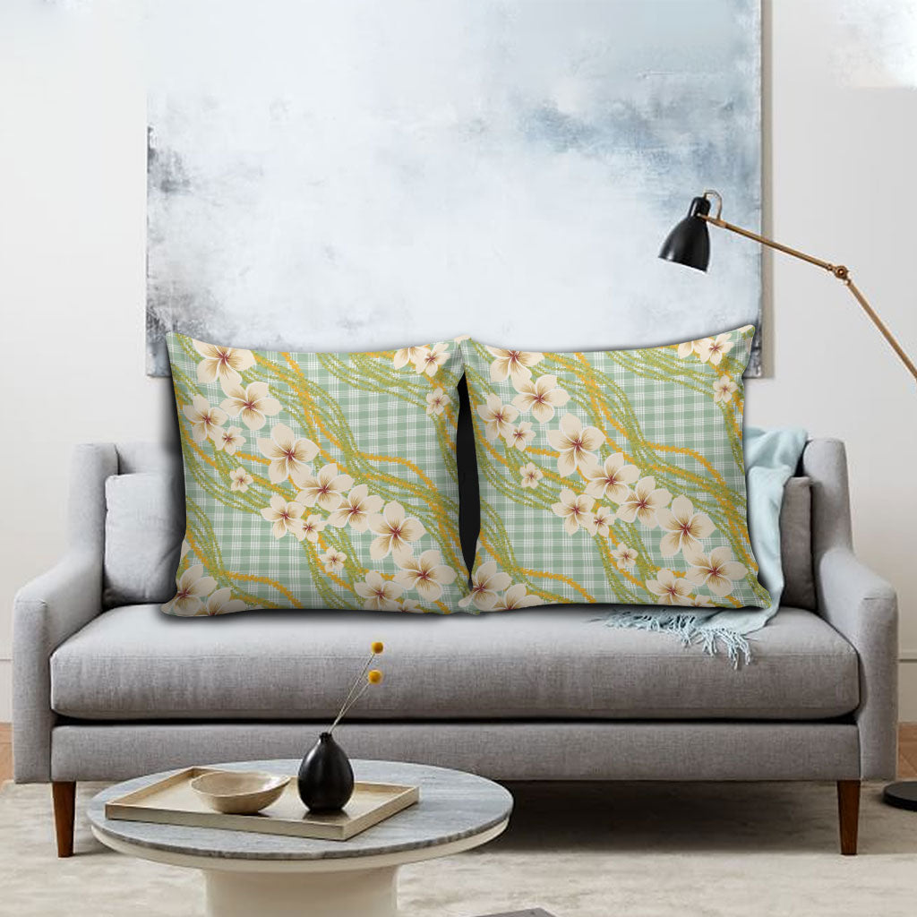 Liko Kukui Hawai'i Palaka Plumeria Pillow Cover Puakenikeni and Maile Lei LT9 - Polynesian Pride