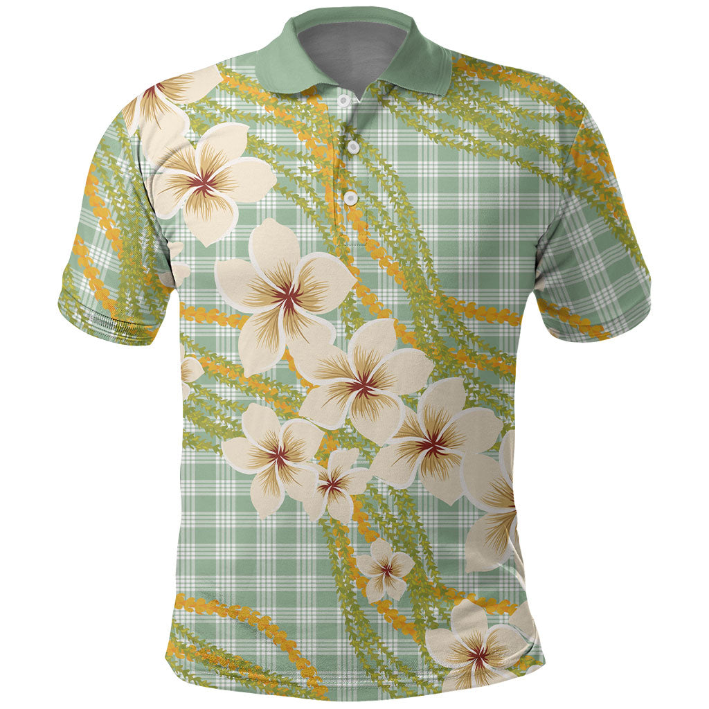 Liko Kukui Hawai'i Palaka Plumeria Polo Shirt Puakenikeni and Maile Lei LT9 Sage Green - Polynesian Pride