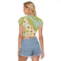 Liko Kukui Hawai'i Palaka Plumeria Raglan Cropped T Shirt Puakenikeni and Maile Lei LT9 - Polynesian Pride