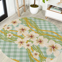 Liko Kukui Hawai'i Palaka Plumeria Round Carpet Puakenikeni and Maile Lei LT9 Sage Green - Polynesian Pride
