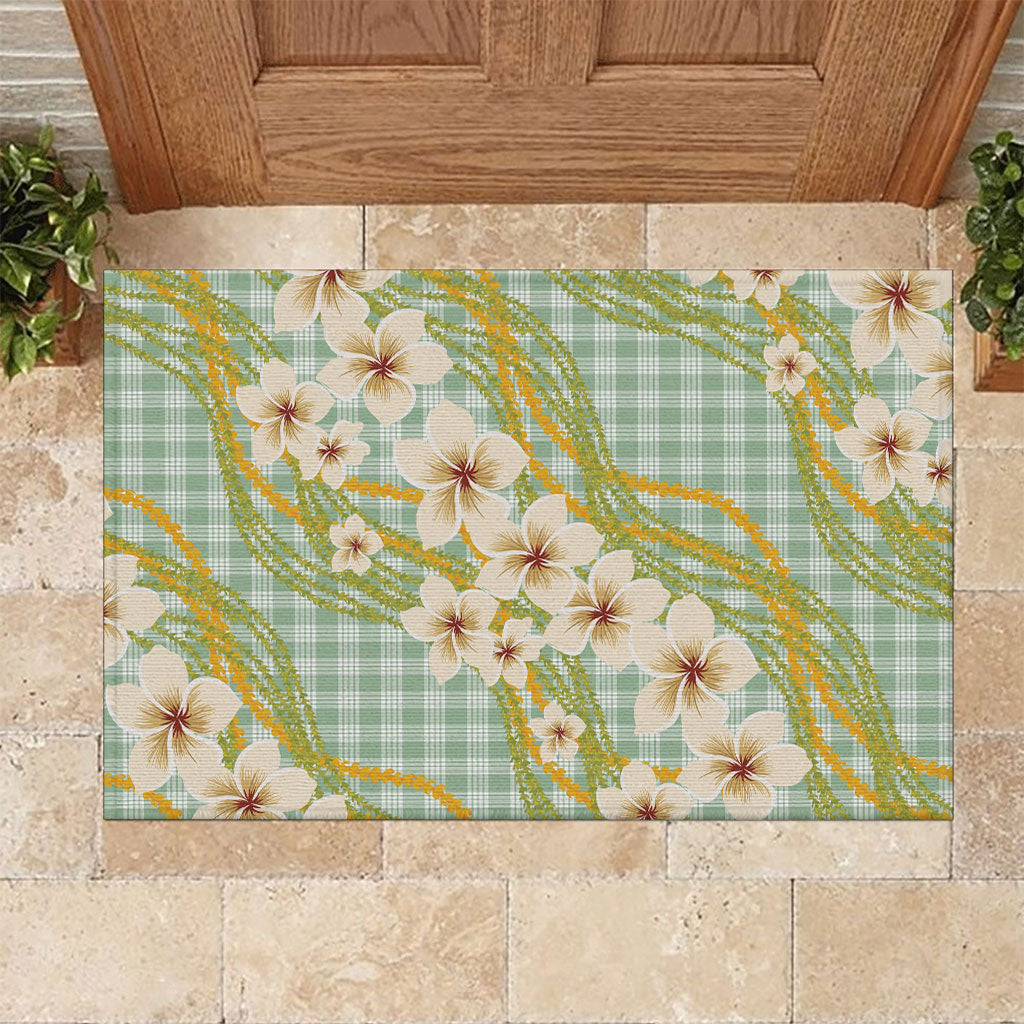 Liko Kukui Hawai'i Palaka Plumeria Rubber Doormat Puakenikeni and Maile Lei LT9 Sage Green - Polynesian Pride