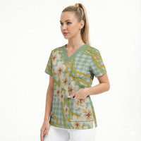 Liko Kukui Hawai'i Palaka Plumeria Scrub Top Puakenikeni and Maile Lei LT9 - Polynesian Pride