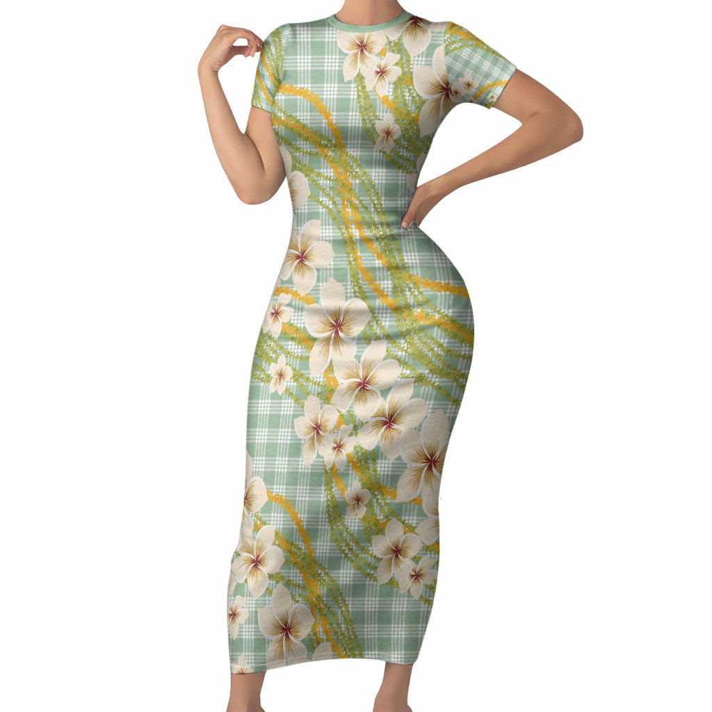 Liko Kukui Hawai'i Palaka Plumeria Short Sleeve Bodycon Dress Puakenikeni and Maile Lei LT9 Long Dress Sage Green - Polynesian Pride