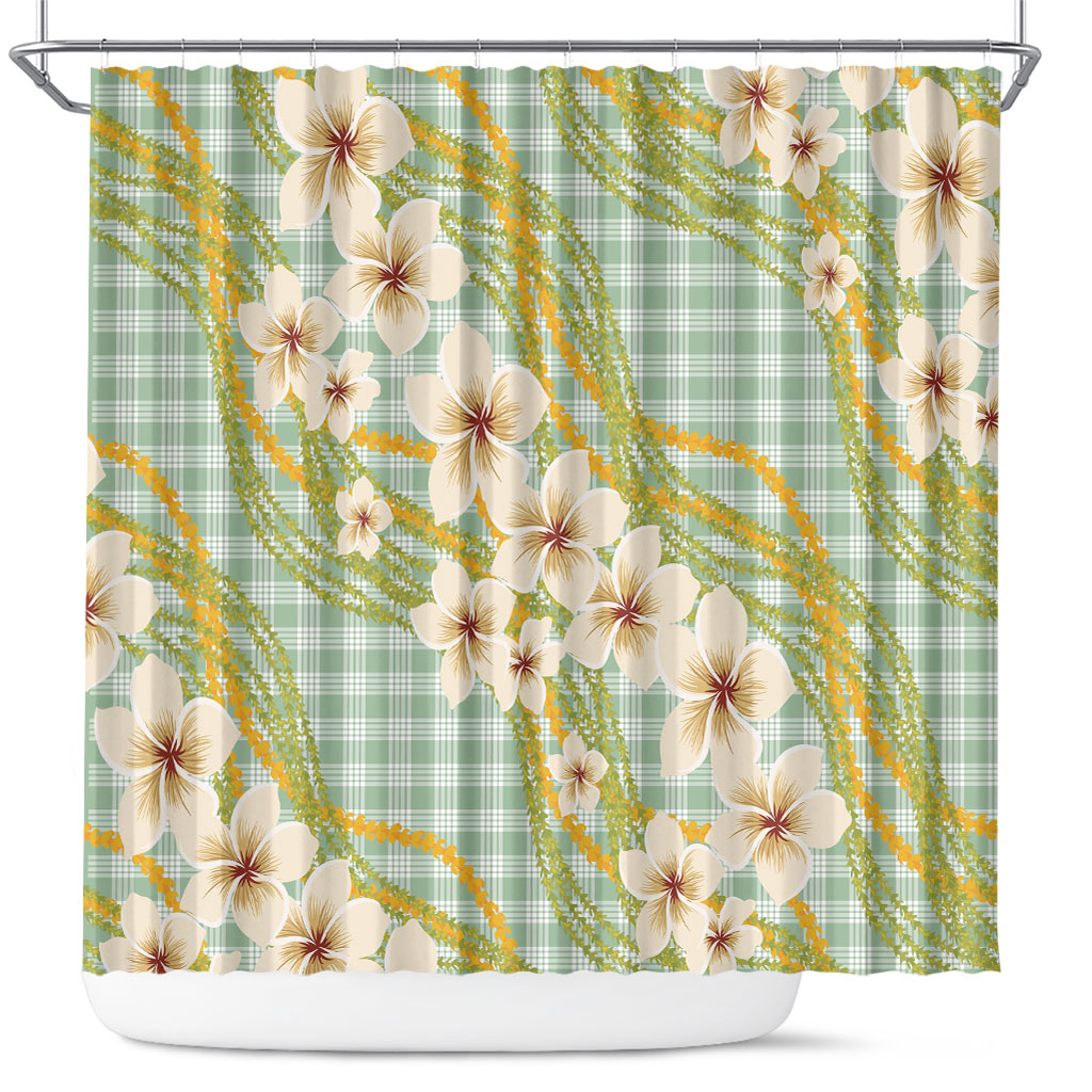 Liko Kukui Hawai'i Palaka Plumeria Shower Curtain Puakenikeni and Maile Lei LT9 Sage Green - Polynesian Pride