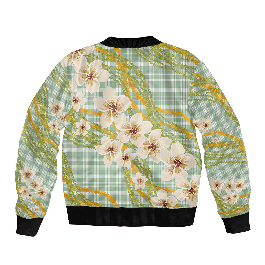 Liko Kukui Hawai'i Palaka Plumeria Sleeve Zip Bomber Jacket Puakenikeni and Maile Lei LT9 - Polynesian Pride