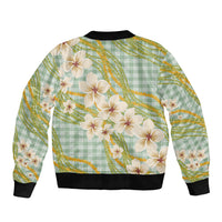 Liko Kukui Hawai'i Palaka Plumeria Sleeve Zip Bomber Jacket Puakenikeni and Maile Lei LT9 - Polynesian Pride