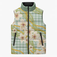 Liko Kukui Hawai'i Palaka Plumeria Sleeveless Puffer Jacket Puakenikeni and Maile Lei LT9 Unisex Sage Green - Polynesian Pride
