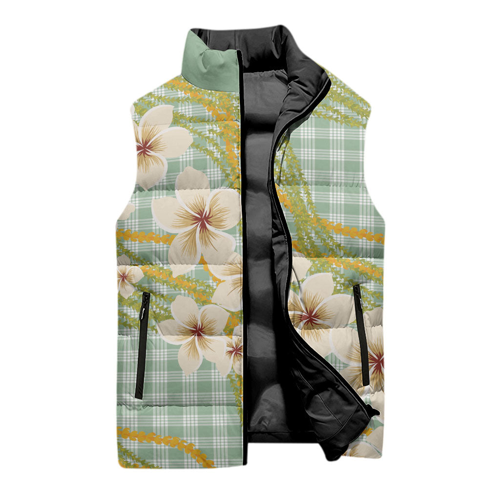 Liko Kukui Hawai'i Palaka Plumeria Sleeveless Puffer Jacket Puakenikeni and Maile Lei LT9 - Polynesian Pride