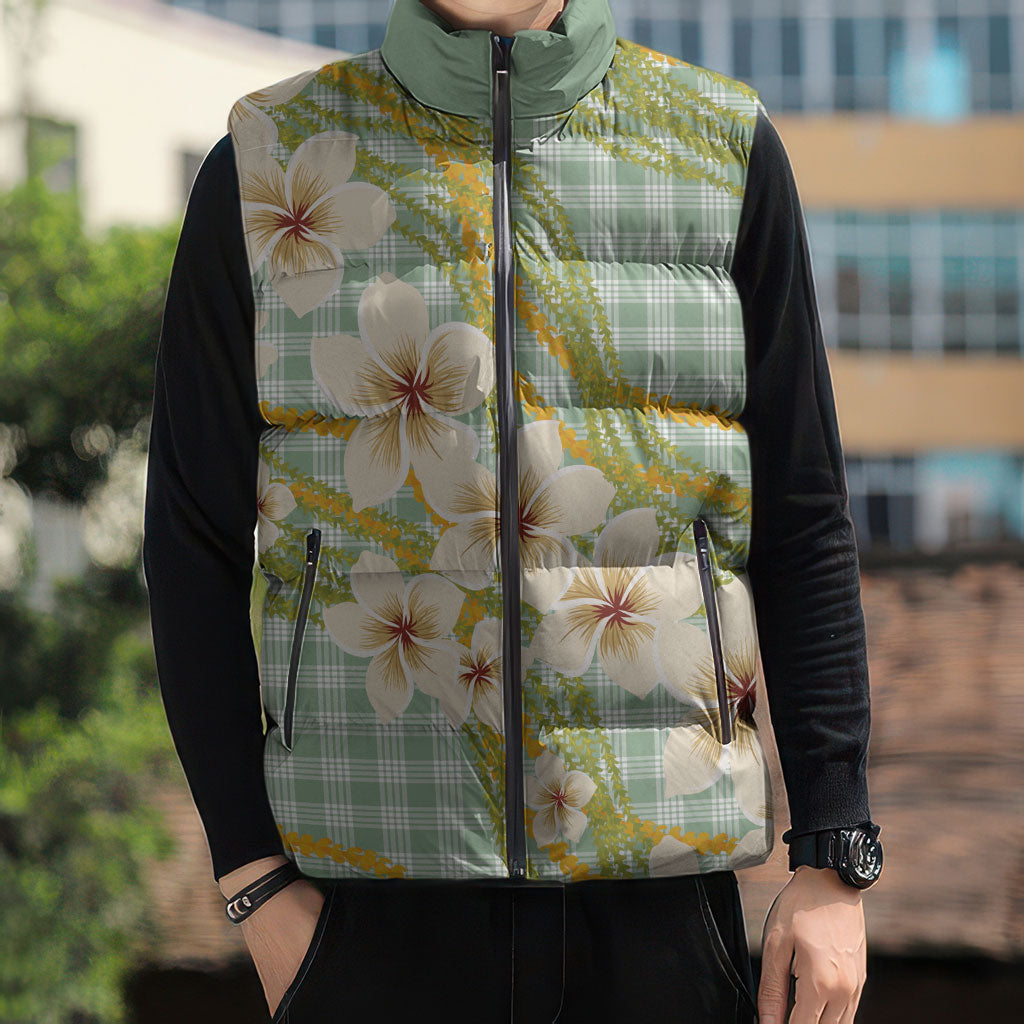 Liko Kukui Hawai'i Palaka Plumeria Sleeveless Puffer Jacket Puakenikeni and Maile Lei LT9 - Polynesian Pride