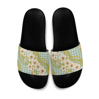 Liko Kukui Hawai'i Palaka Plumeria Slide Sandals Puakenikeni and Maile Lei LT9 Sage Green - Polynesian Pride