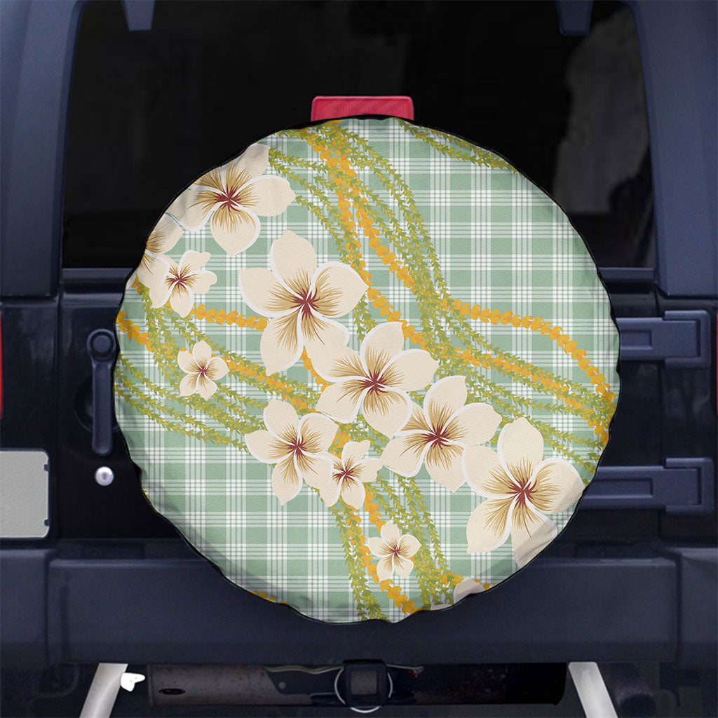 Liko Kukui Hawai'i Palaka Plumeria Spare Tire Cover Puakenikeni and Maile Lei LT9 No hole Sage Green - Polynesian Pride