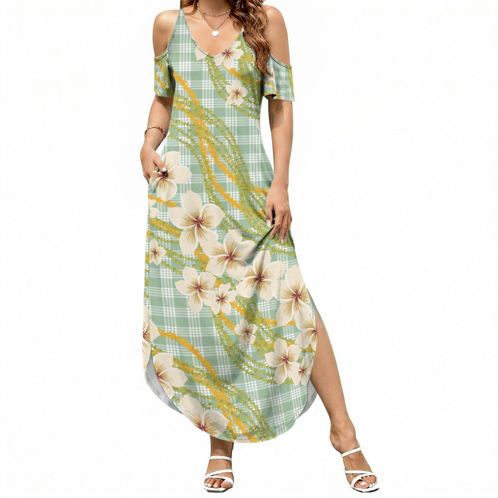 Liko Kukui Hawai'i Palaka Plumeria Summer Maxi Dress Puakenikeni and Maile Lei LT9 Women Sage Green - Polynesian Pride