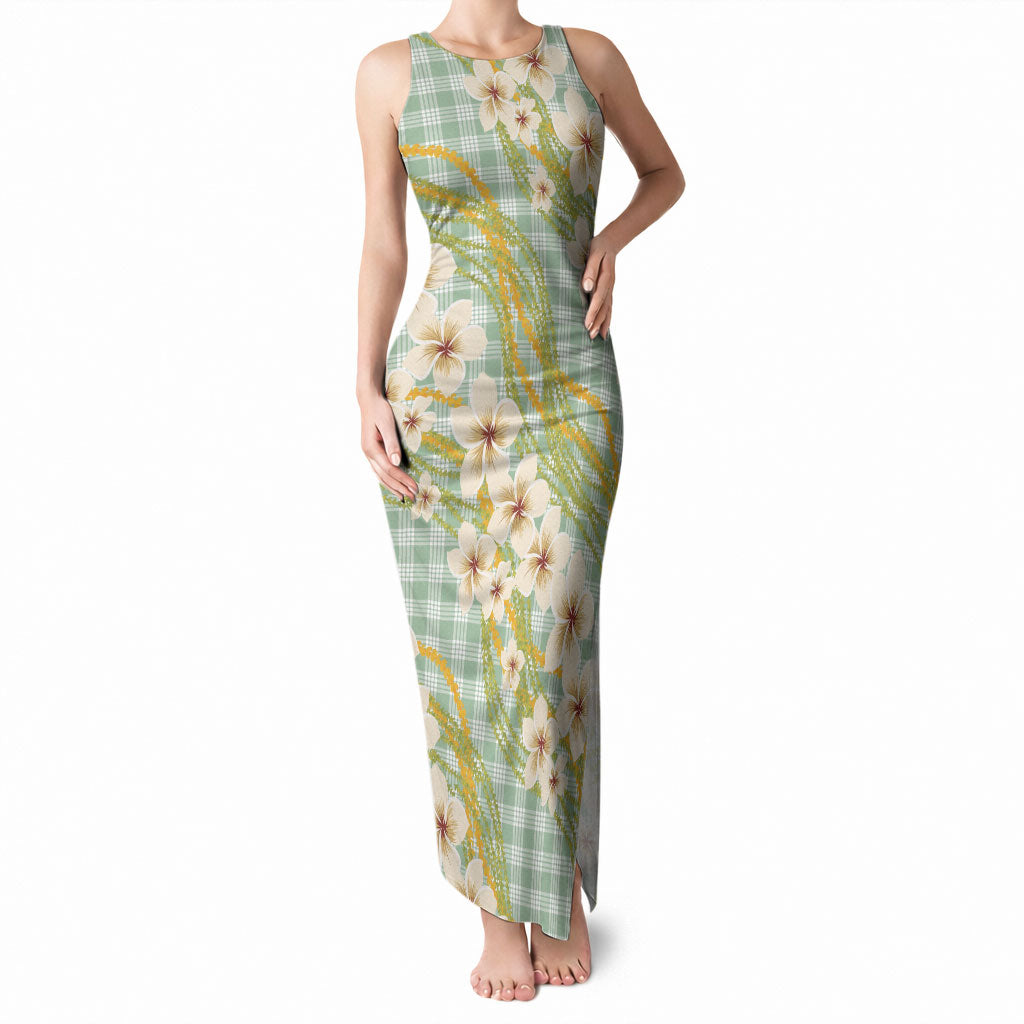 Liko Kukui Hawai'i Palaka Plumeria Tank Maxi Dress Puakenikeni and Maile Lei LT9 Women Sage Green - Polynesian Pride