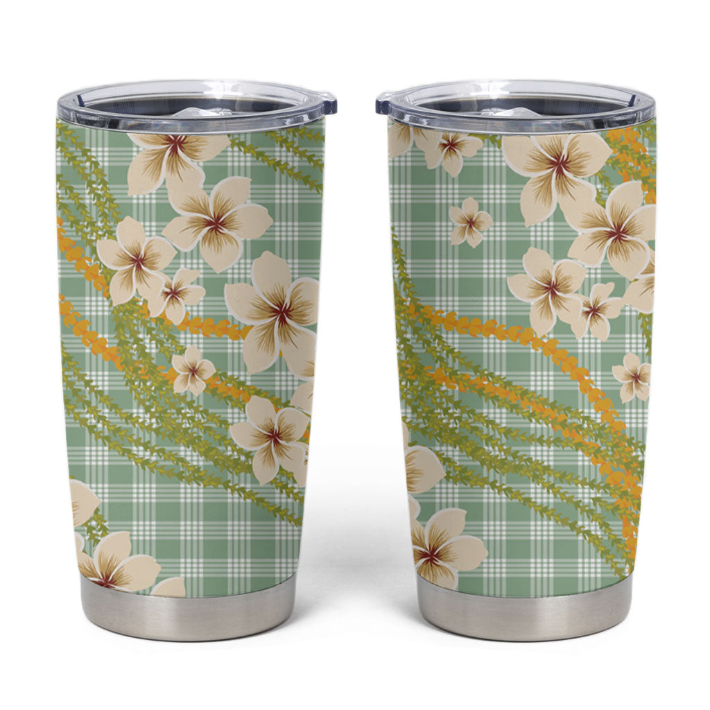 Liko Kukui Hawai'i Palaka Plumeria Tumbler Cup Puakenikeni and Maile Lei LT9 Sage Green - Polynesian Pride