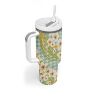 Liko Kukui Hawai'i Palaka Plumeria Tumbler With Handle Puakenikeni and Maile Lei LT9 - Polynesian Pride