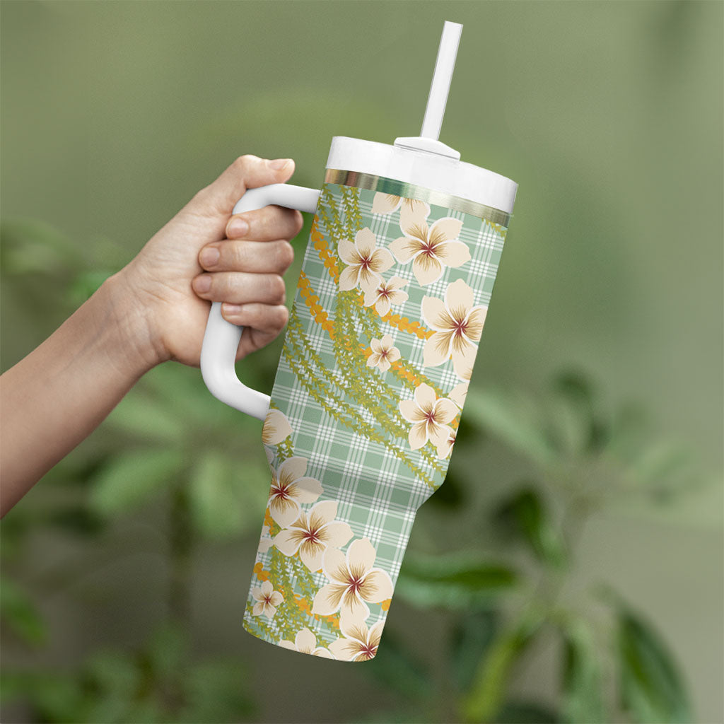 Liko Kukui Hawai'i Palaka Plumeria Tumbler With Handle Puakenikeni and Maile Lei LT9 - Polynesian Pride