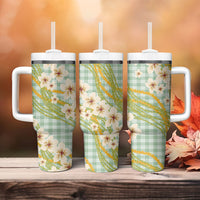 Liko Kukui Hawai'i Palaka Plumeria Tumbler With Handle Puakenikeni and Maile Lei LT9 - Polynesian Pride