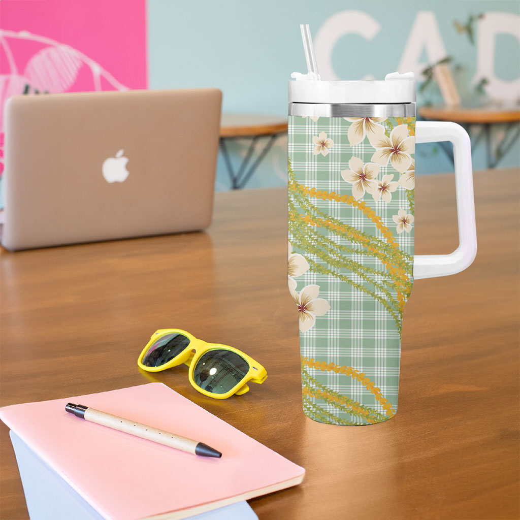 Liko Kukui Hawai'i Palaka Plumeria Tumbler With Handle Puakenikeni and Maile Lei LT9 - Polynesian Pride