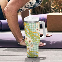 Liko Kukui Hawai'i Palaka Plumeria Tumbler With Handle Puakenikeni and Maile Lei LT9 - Polynesian Pride