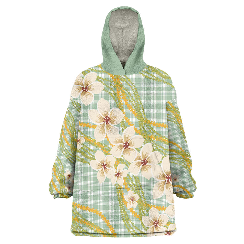 Liko Kukui Hawai'i Palaka Plumeria Wearable Blanket Hoodie Puakenikeni and Maile Lei LT9 One Size Sage Green - Polynesian Pride