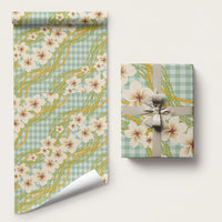 Liko Kukui Hawai'i Palaka Plumeria Wrapping Paper Puakenikeni and Maile Lei LT9 58" × 23" Sage Green - Polynesian Pride