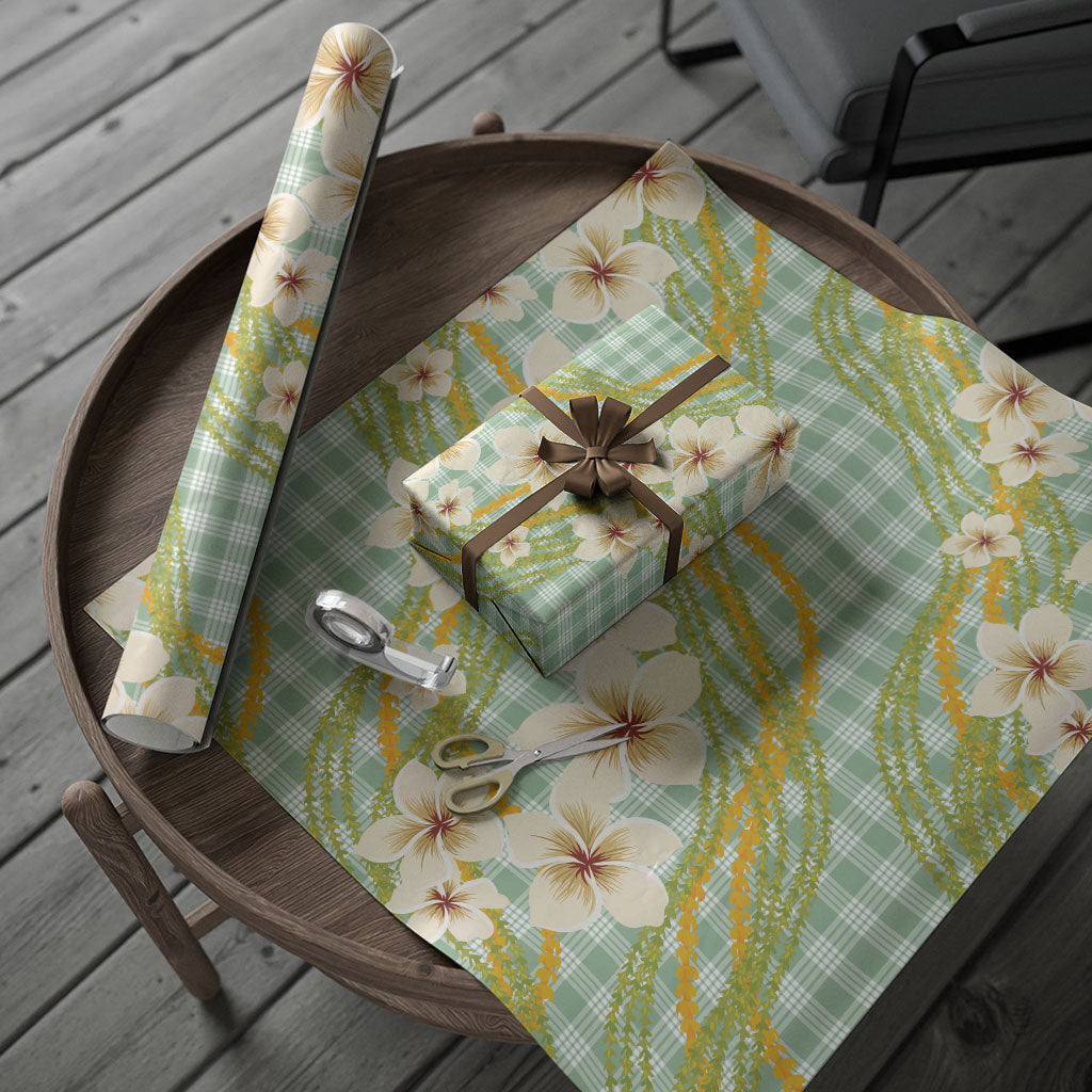 Liko Kukui Hawai'i Palaka Plumeria Wrapping Paper Puakenikeni and Maile Lei LT9 - Polynesian Pride