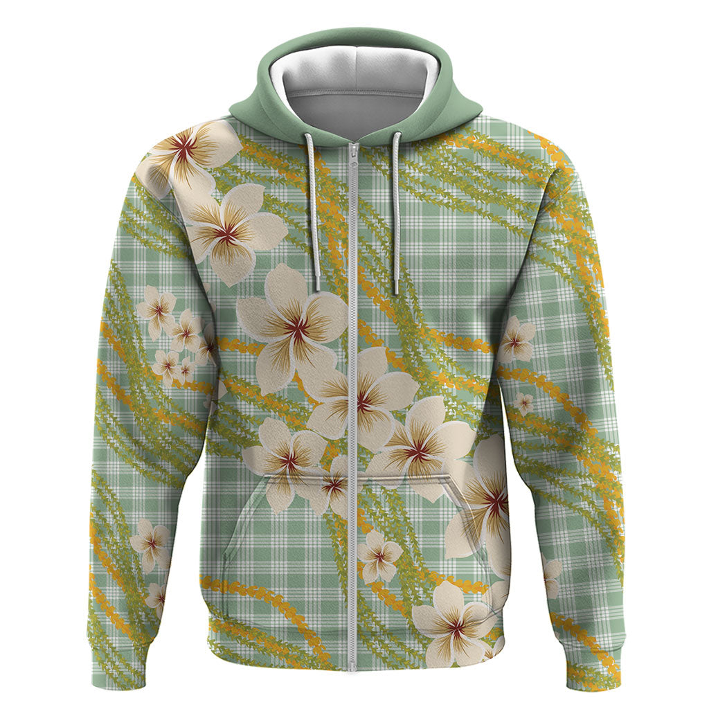 Liko Kukui Hawai'i Palaka Plumeria Zip Hoodie Puakenikeni and Maile Lei LT9 Zip Hoodie Sage Green - Polynesian Pride