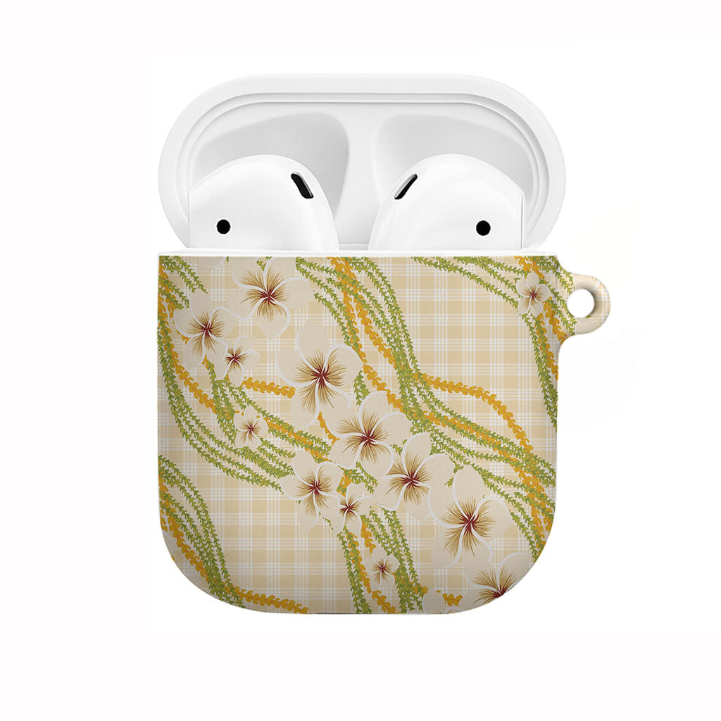 Melemele Ahiahia Hawai'i Palaka Plumeria AirPods Case Puakenikeni and Maile Lei LT9 Pastel Yellow - Polynesian Pride