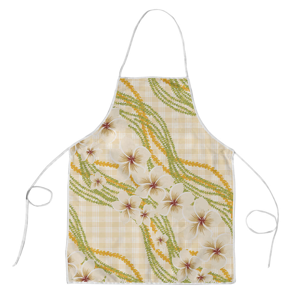 Melemele Ahiahia Hawai'i Palaka Plumeria Apron Puakenikeni and Maile Lei LT9 Pastel Yellow - Polynesian Pride