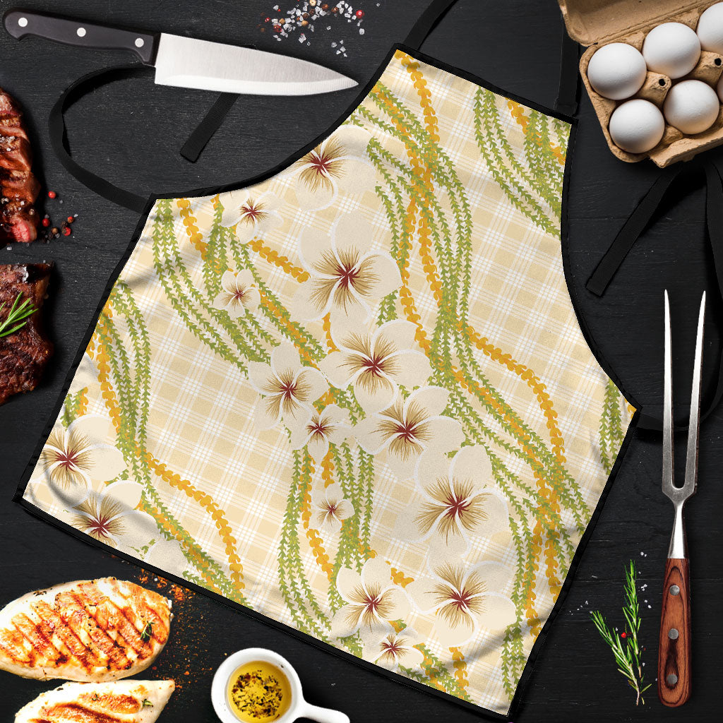 Melemele Ahiahia Hawai'i Palaka Plumeria Apron Puakenikeni and Maile Lei LT9 Pastel Yellow - Polynesian Pride