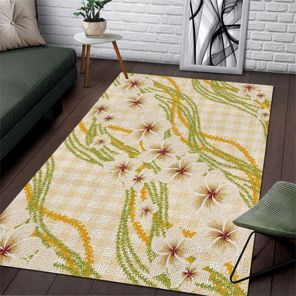 Melemele Ahiahia Hawai'i Palaka Plumeria Area Rug Puakenikeni and Maile Lei LT9 Pastel Yellow - Polynesian Pride