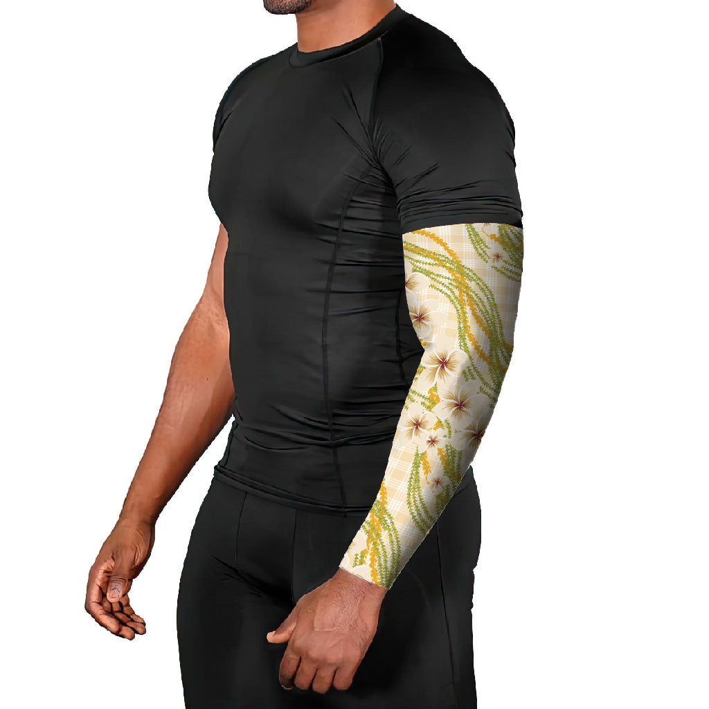 Melemele Ahiahia Hawai'i Palaka Plumeria Arm Sleeves Puakenikeni and Maile Lei LT9 - Polynesian Pride