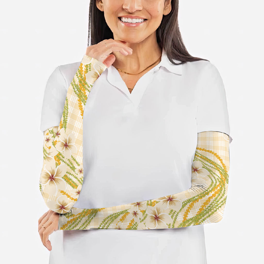 Melemele Ahiahia Hawai'i Palaka Plumeria Arm Sleeves Puakenikeni and Maile Lei LT9 - Polynesian Pride
