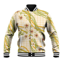 Melemele Ahiahia Hawai'i Palaka Plumeria Baseball Jacket Puakenikeni and Maile Lei LT9 Unisex Pastel Yellow - Polynesian Pride