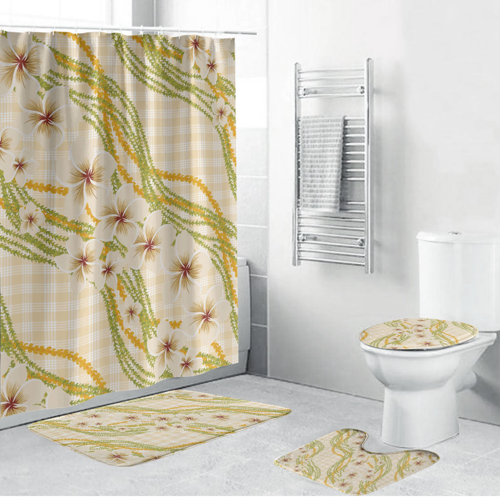 Melemele Ahiahia Hawai'i Palaka Plumeria Bathroom Set Puakenikeni and Maile Lei LT9 Bathroom Set (4 pcs) Pastel Yellow - Polynesian Pride