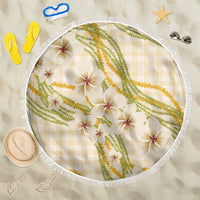 Melemele Ahiahia Hawai'i Palaka Plumeria Beach Blanket Puakenikeni and Maile Lei LT9 One Size 150cm Pastel Yellow - Polynesian Pride