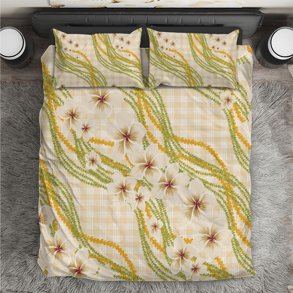 Melemele Ahiahia Hawai'i Palaka Plumeria Bedding Set Puakenikeni and Maile Lei LT9 Pastel Yellow - Polynesian Pride