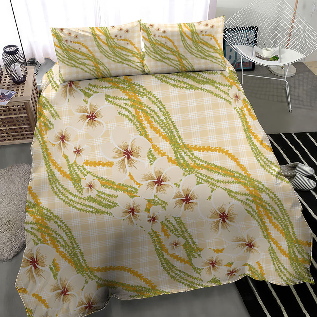Melemele Ahiahia Hawai'i Palaka Plumeria Bedding Set Puakenikeni and Maile Lei LT9 - Polynesian Pride