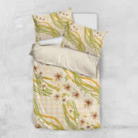 Melemele Ahiahia Hawai'i Palaka Plumeria Bedding Set Puakenikeni and Maile Lei LT9 US Twin 172cm x 218cm Pastel Yellow - Polynesian Pride
