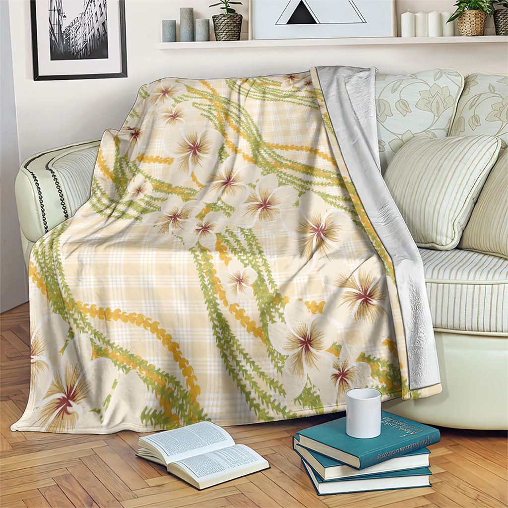 Melemele Ahiahia Hawai'i Palaka Plumeria Blanket Puakenikeni and Maile Lei LT9 Pastel Yellow - Polynesian Pride